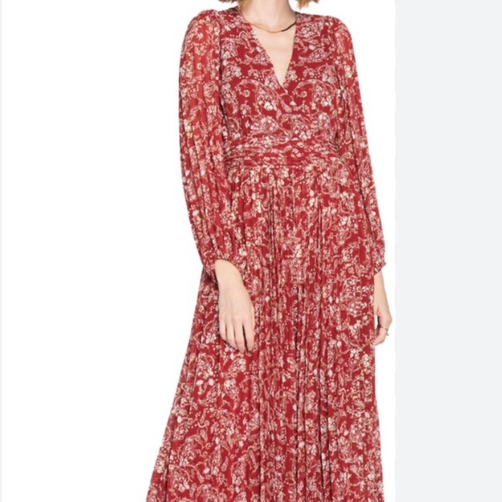 En Saison Red & Gold Paisley Long Sleeve Maxi Dress